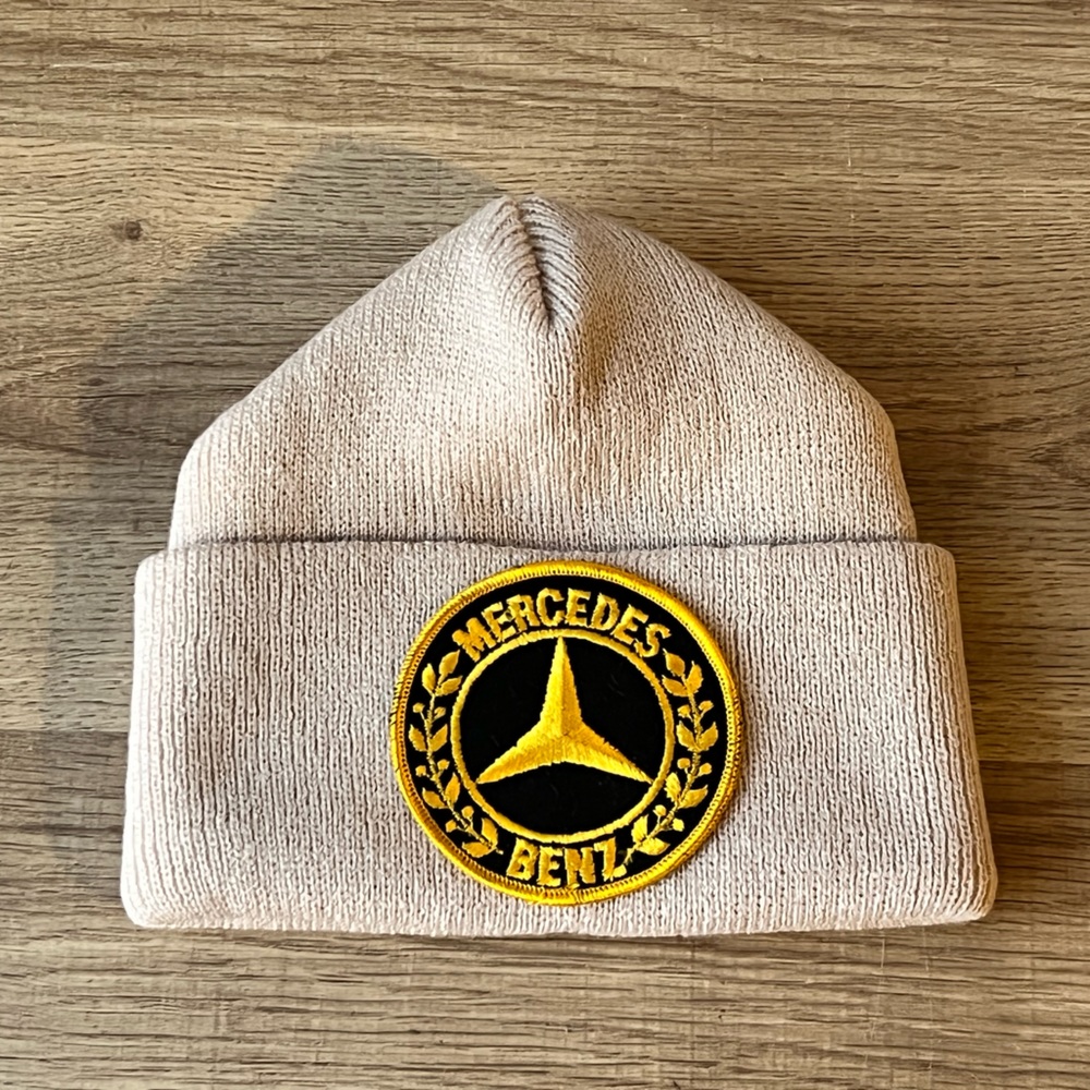 Beige Beanie Black Yellow Mercedes Benz Iron on Patch Beanie Hat